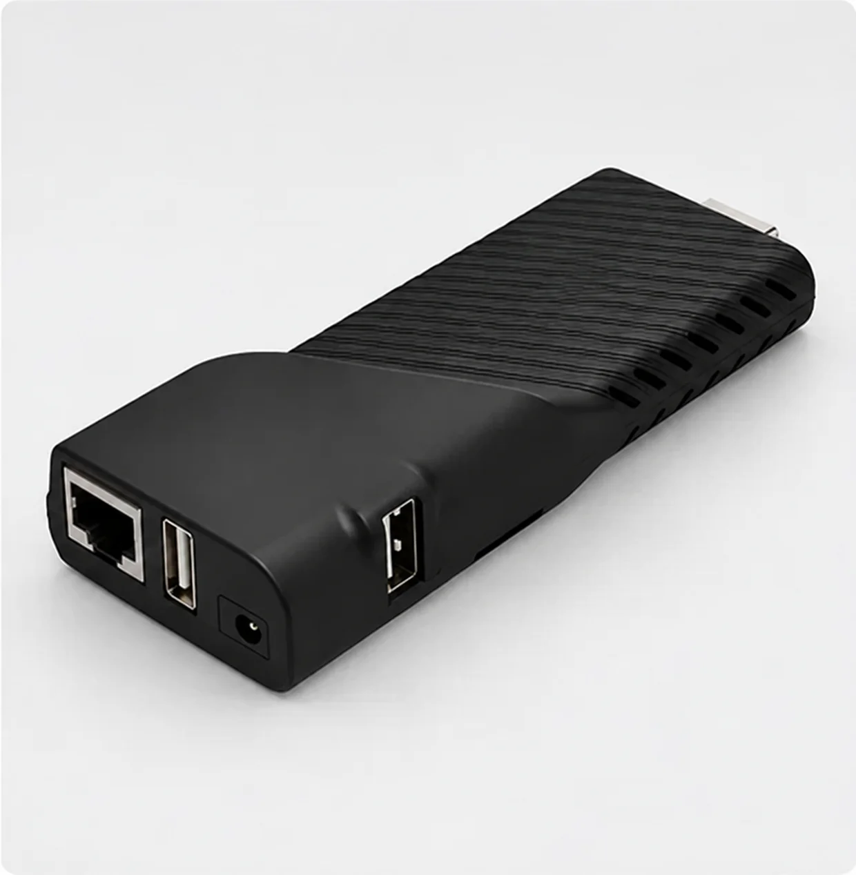 Compact black HDMI signage player showing Ethernet and USB connections